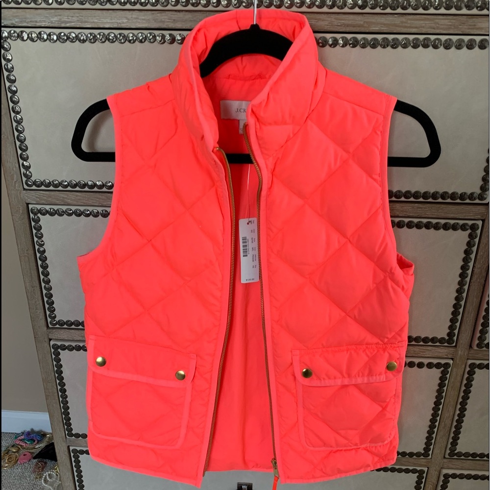 Jcrew XS neon orange quilted vest, NWT